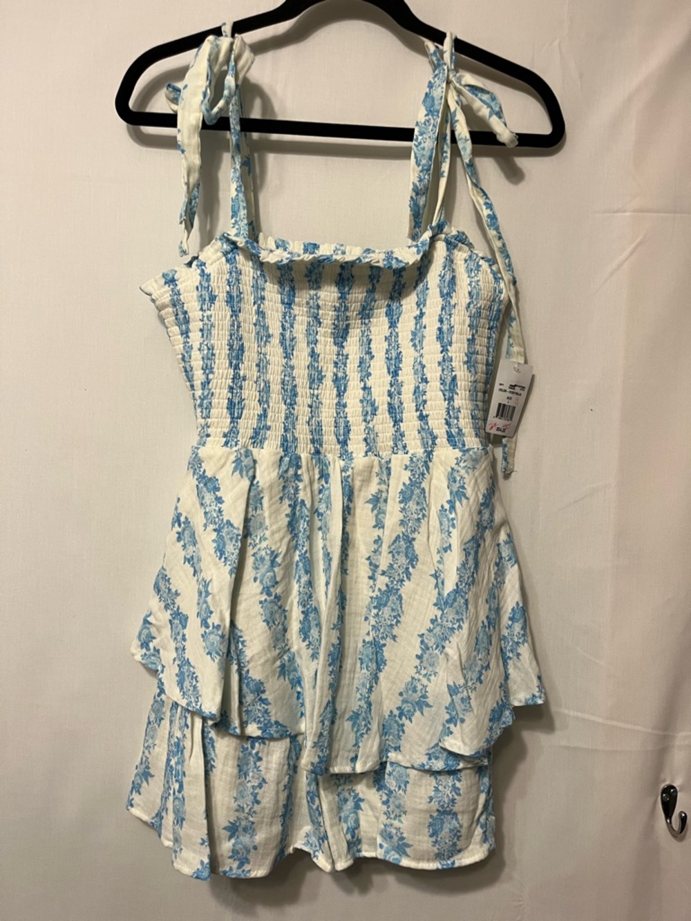 Crystal Doll Blue and White Floral Smocked Romper